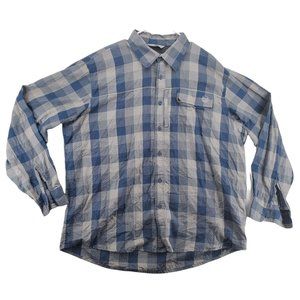 Wrangler Shirt Men's Long Roll Tab Sleeve Button Down Collared Plaid Blue XL
